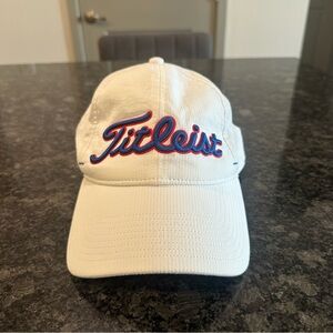 Titleist Golf Hat Adjustable Leather Strap White Red Blue